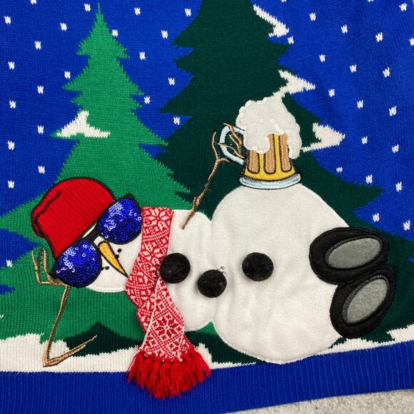 jolly sweaters womens XXL Christmas‎ Oversize knit 3D snowman blue winner - Picture 2 of 10